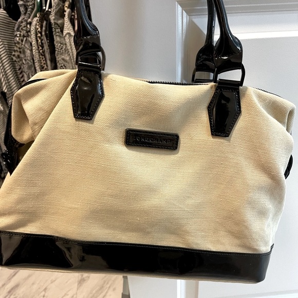 Longchamp Handbags - Longchamp canvas with patent trim tote (Rare)